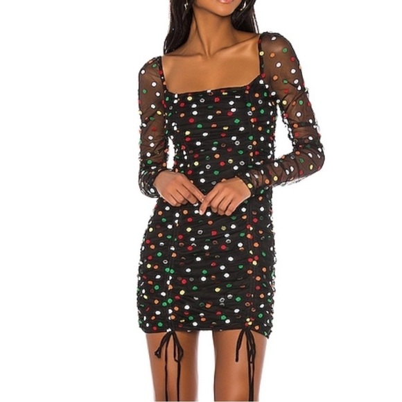 CAMILA COELHO Revolve Kiana Mini Dress Blqck Multicolor Polka Dot Size Smalll - Picture 1 of 11